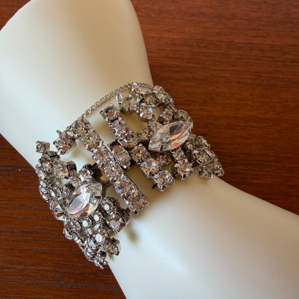 Vintage Kramer of NY Crystal Rhinestone Negative Space Pattern Bracelet 1960's